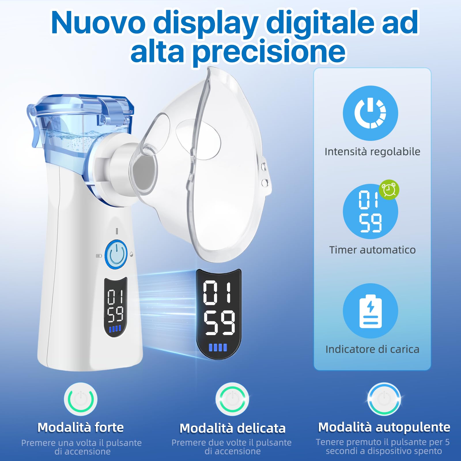 Aerosol Portatile Silenzioso Macchina Aerosol per Adulti e Bambini a Ultrasuoni con Ricarica USB-C Nebulizzatore Elettrico Portatile Macchinetta Aerosol Compatta ed Efficiente Meno Residui