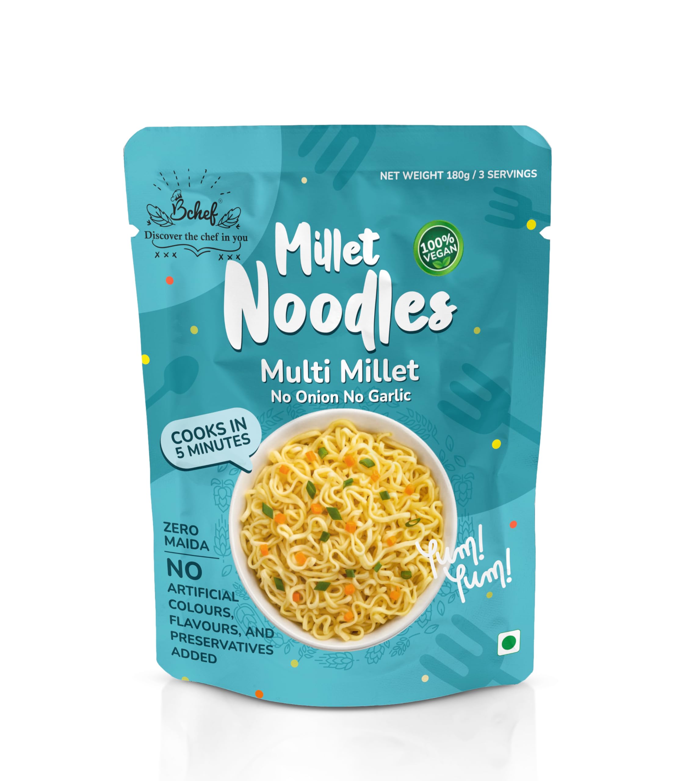 Bchef Healthy Multi Millet Noodles (No Garlic No Onion), 180 Gram| Zero Maida, No Artificial Colours, No Flavours & Preservative Added | 100% Vegan Noodles (Multi Millet (No Garlic No Onion)) (B0CX4YMCW1) Amazon Price History, Amazon Price Tracker