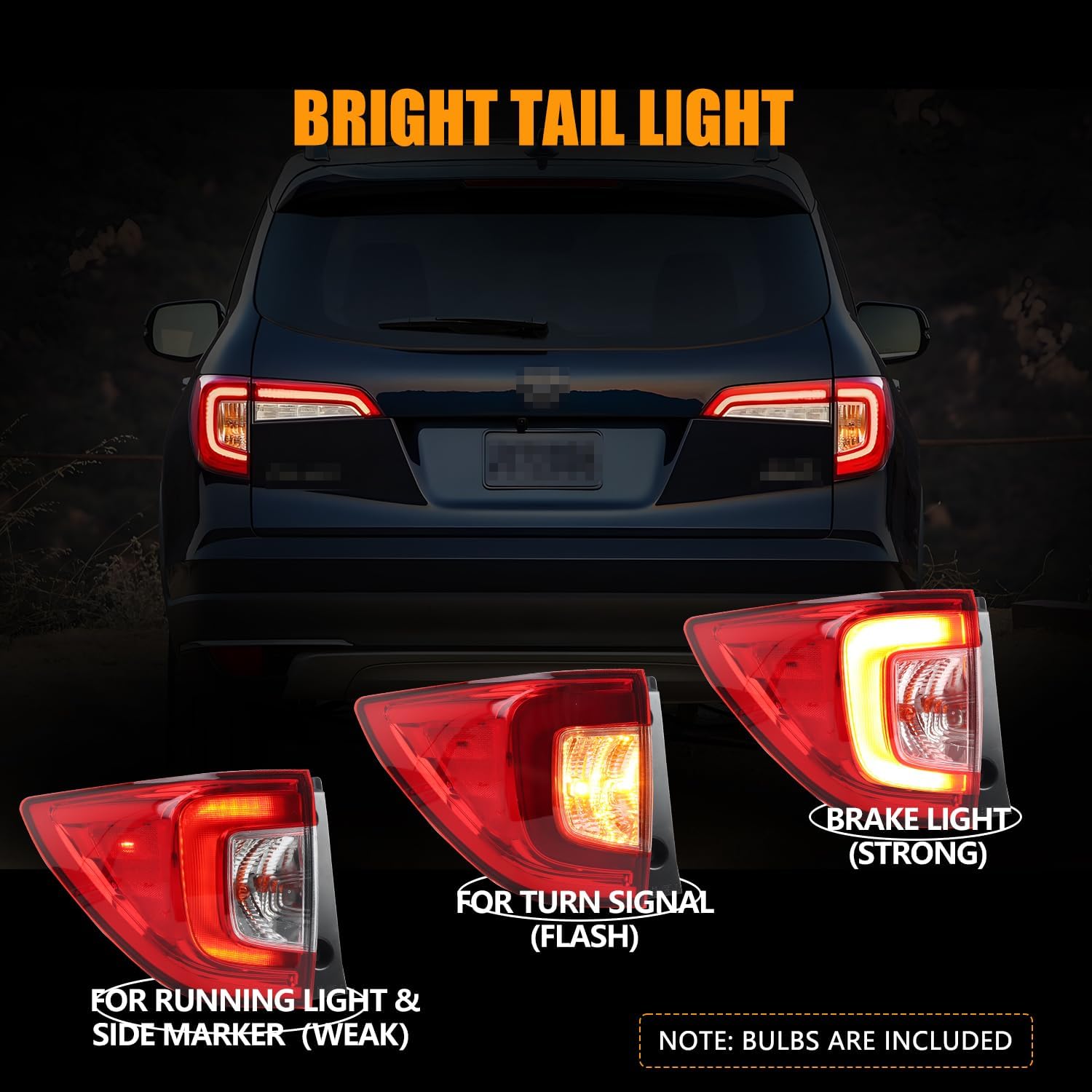 Left Driver Side Outer LED Tail Light for 2019-2022 Hon-da Pilot, Rear Lamp Red Clear With Bulbs, Left Driver Side Taillights Assembly, OEM # 33550TG7A11 HO2804120, 1 PC