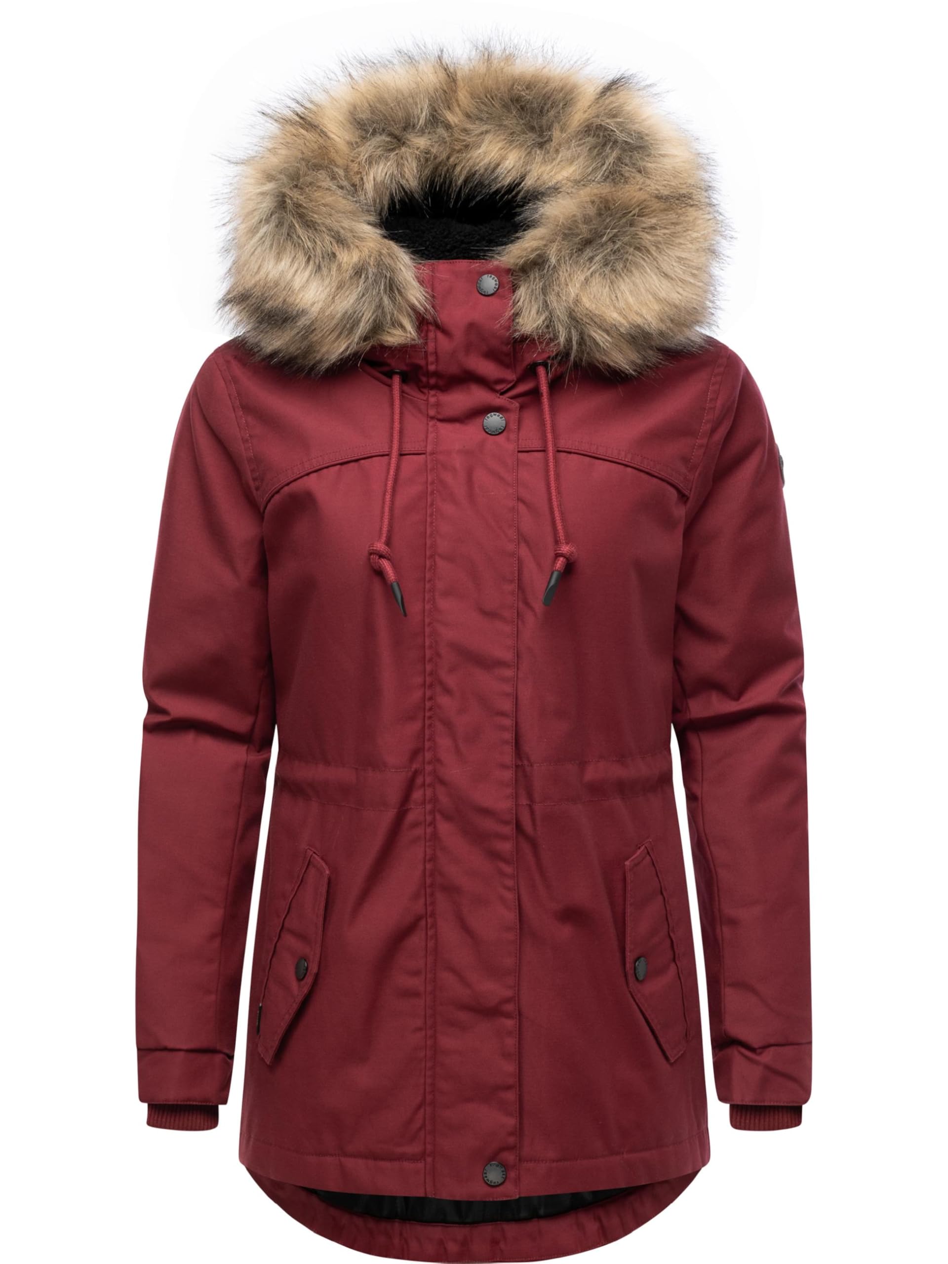 Ragwear Women's Weinrot Youmodo Warm Winter Jacket With Removable Faux Fur And Fluffy Teddy Fleece Lining, Short Coat, Tawny Shorts, Xs - 6XL, Xl