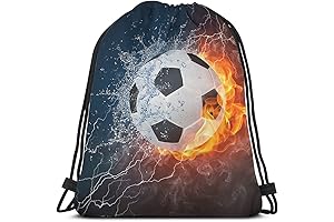 Fiery and Aquatic Soccer Ball Drawstring Bag