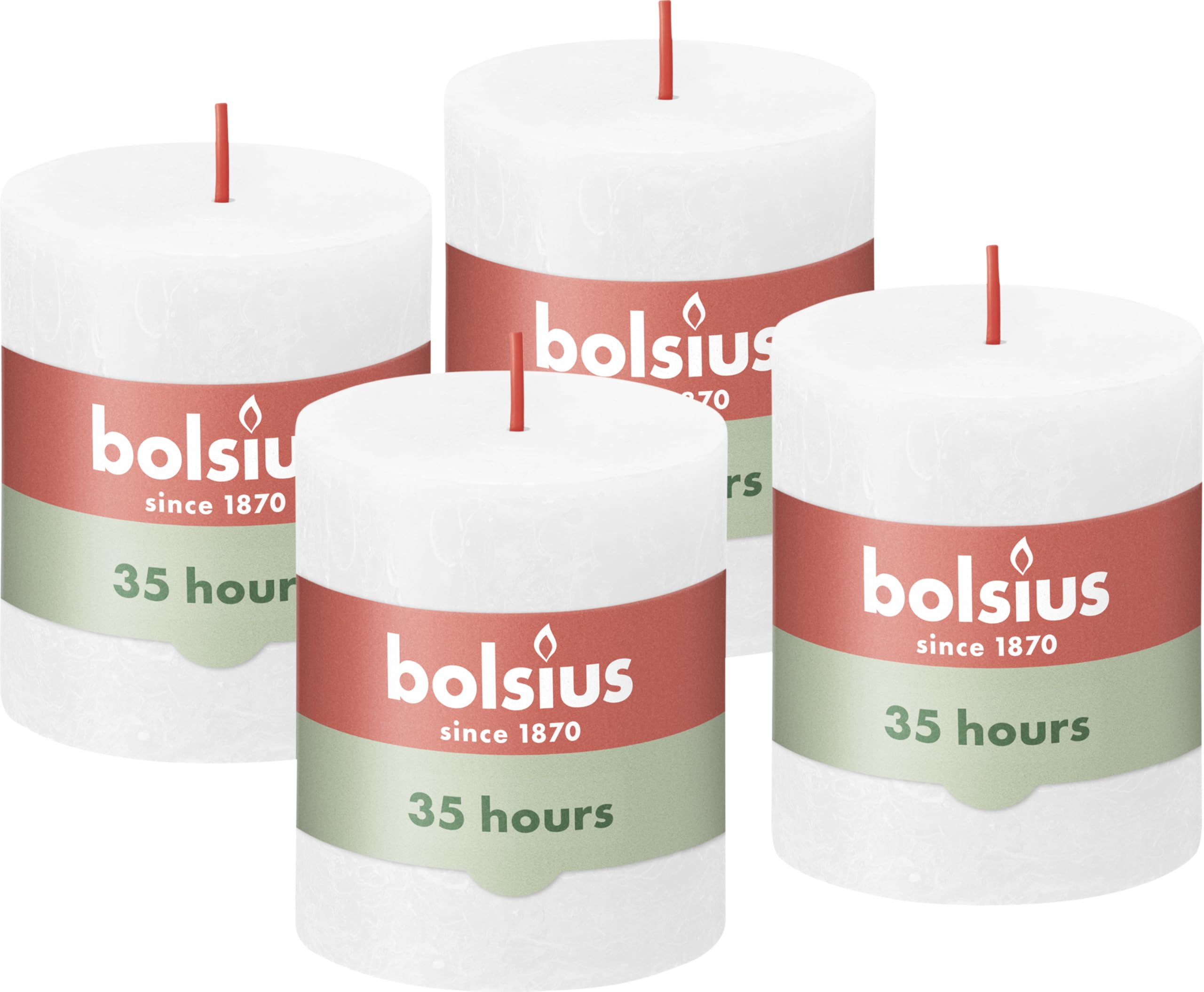 Bolsius Rustic Pillar Candle, White, 8 x 7 cm (Pack 4)