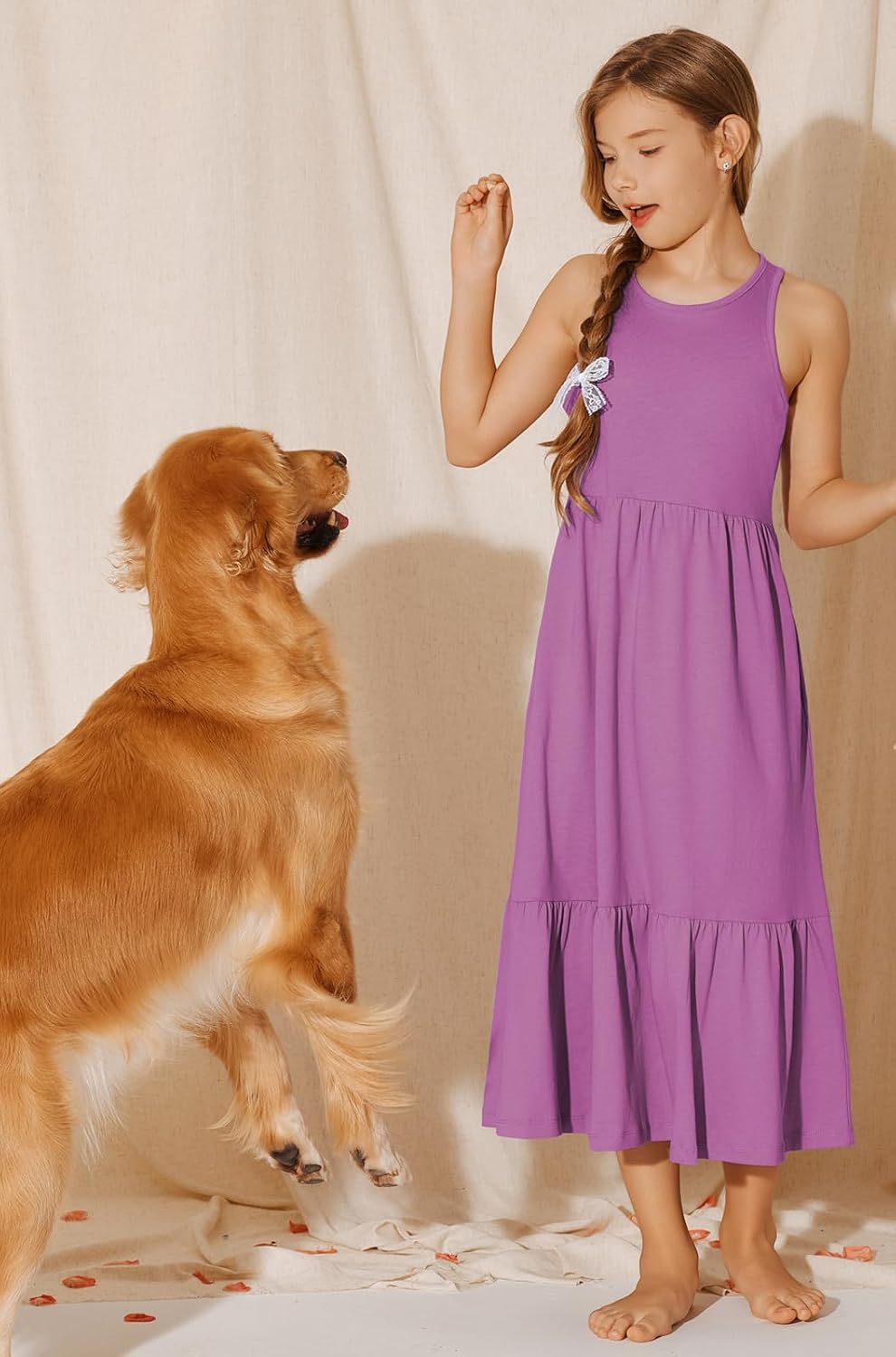 Girls Summer Maxi Dress Sleeveless Back Detailed Tiered Sundress with Pockets 5-12 Years - Image 3