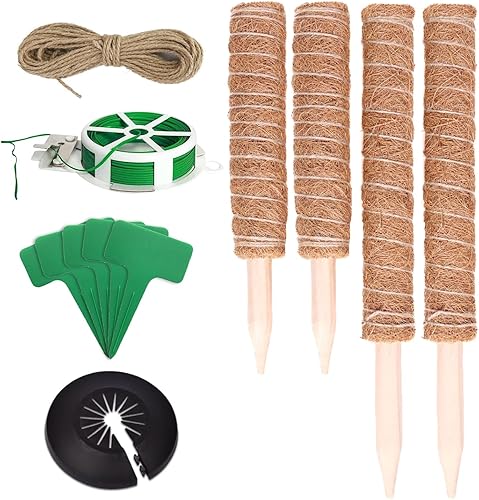 Flexsac Paquete de 2 postes de musgo de 15.7 pulgadas para plantas, paquete de 2 postes extensibles de 12 pulgadas para soporte de plantas Monstera,