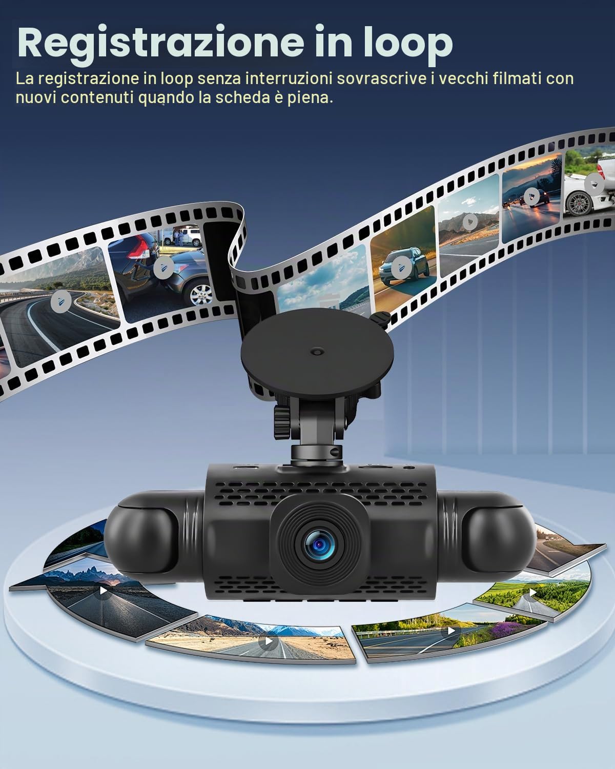 NHOPEEW 4 canali Dash Cam anteriore e posteriore - 1080P Dashcam con 360°Camera - 3 pollici schermo IPS con Registrazione in loop con sensore G Monitoraggio parcheggio 24 ore su 24 con visione nottura