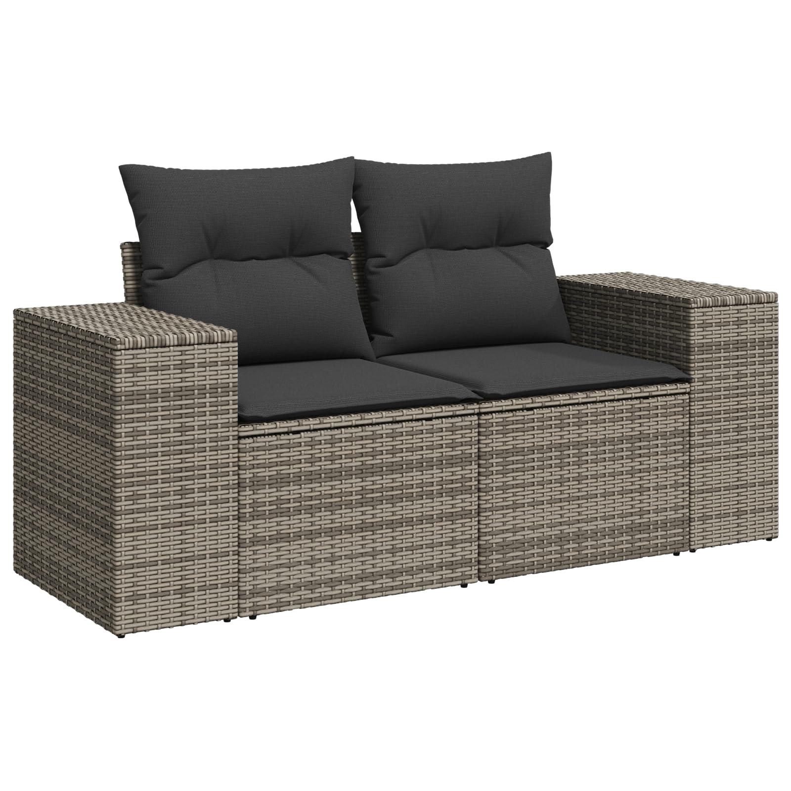 9-częściowy zestaw mebli ogrodowych z poduszką, szary polirattan, akacja – modułowa sofa outdoorowa ze stalową ramą i blatem akacjowym, na balkon, taras, do ogrodu