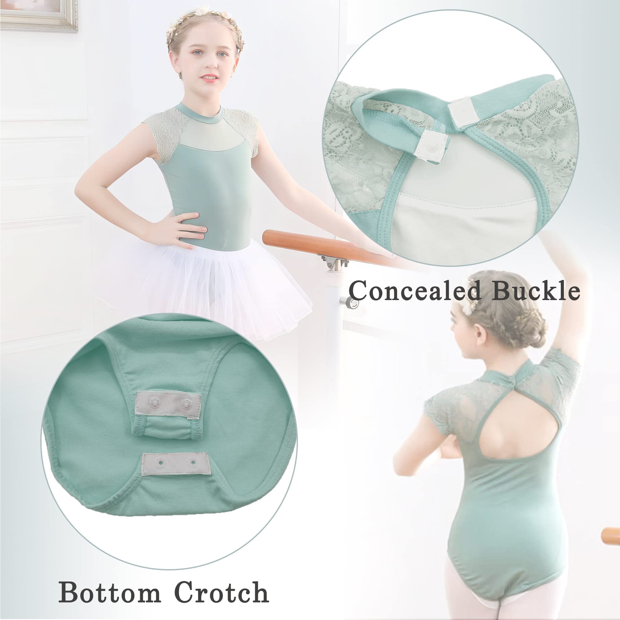 FEOYA Leotardos de ballet para niñas, vestido de manga corta con espalda descubierta, falda tutú, falda de bailarina