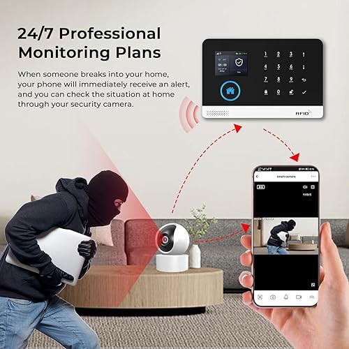 Miniatura 5 de Sistema de seguridad para el hogar con cámara de seguridad WiFi 2MP HD, kit de alarma de 13 piezas, sistema de cámara de seguridad para el hogar,