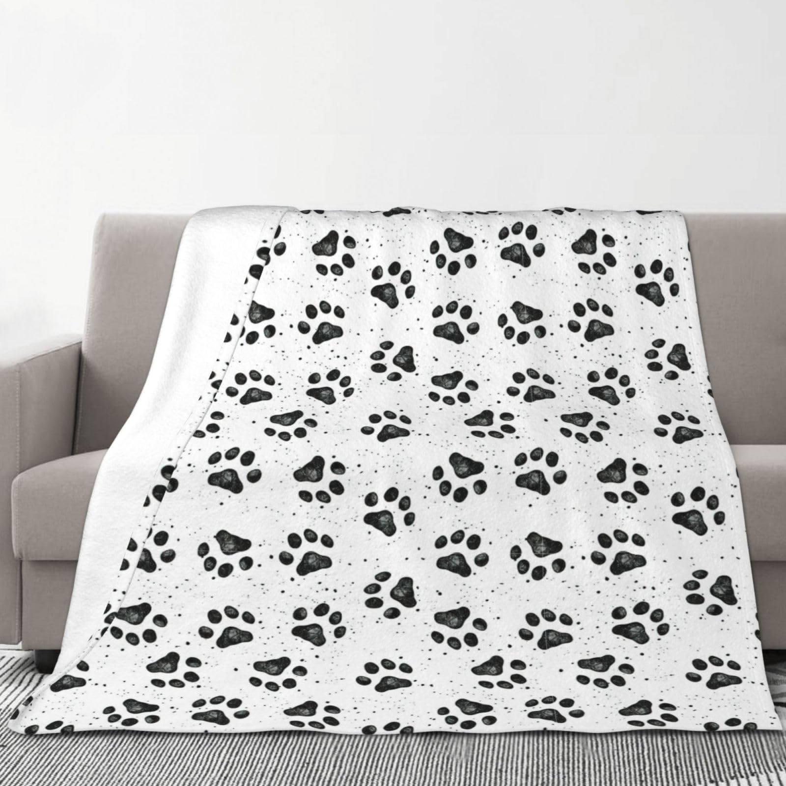 Couverture en flanelle avec motif patte de chien - 177,8 x 203,2 cm