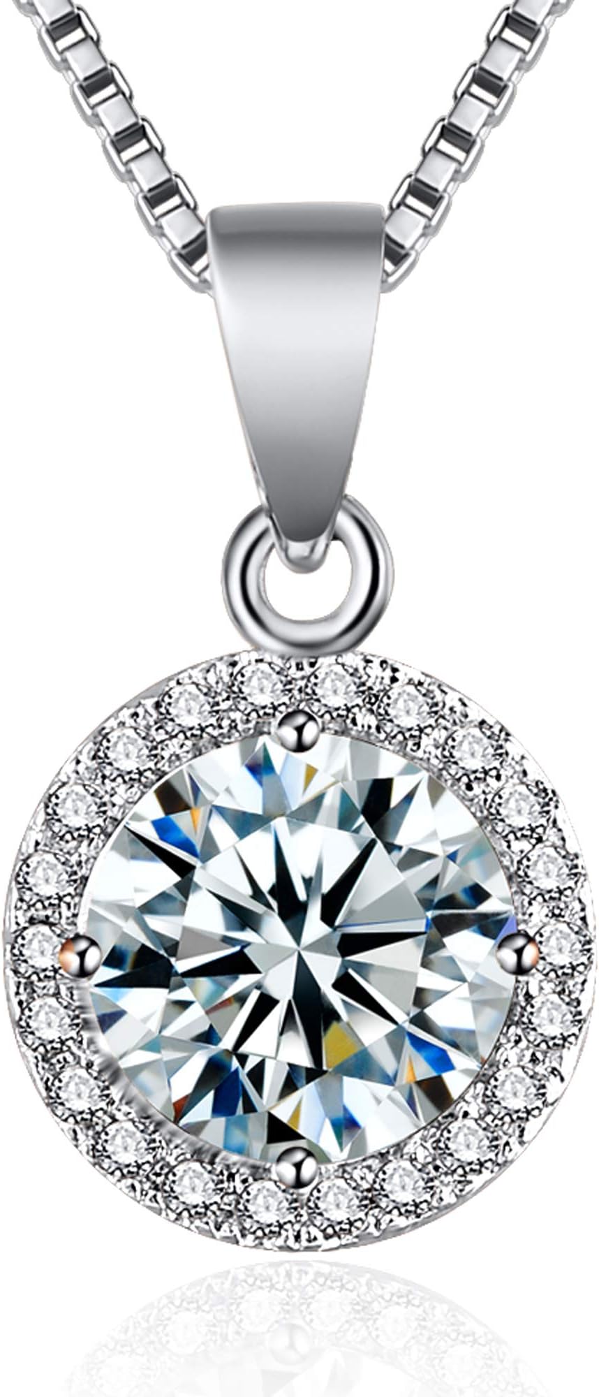 Halo CZ Jewelry Set - 18K Rose and White Gold Plated Round Cubic Zirconia Stud Earrings and Pendant Necklace Set