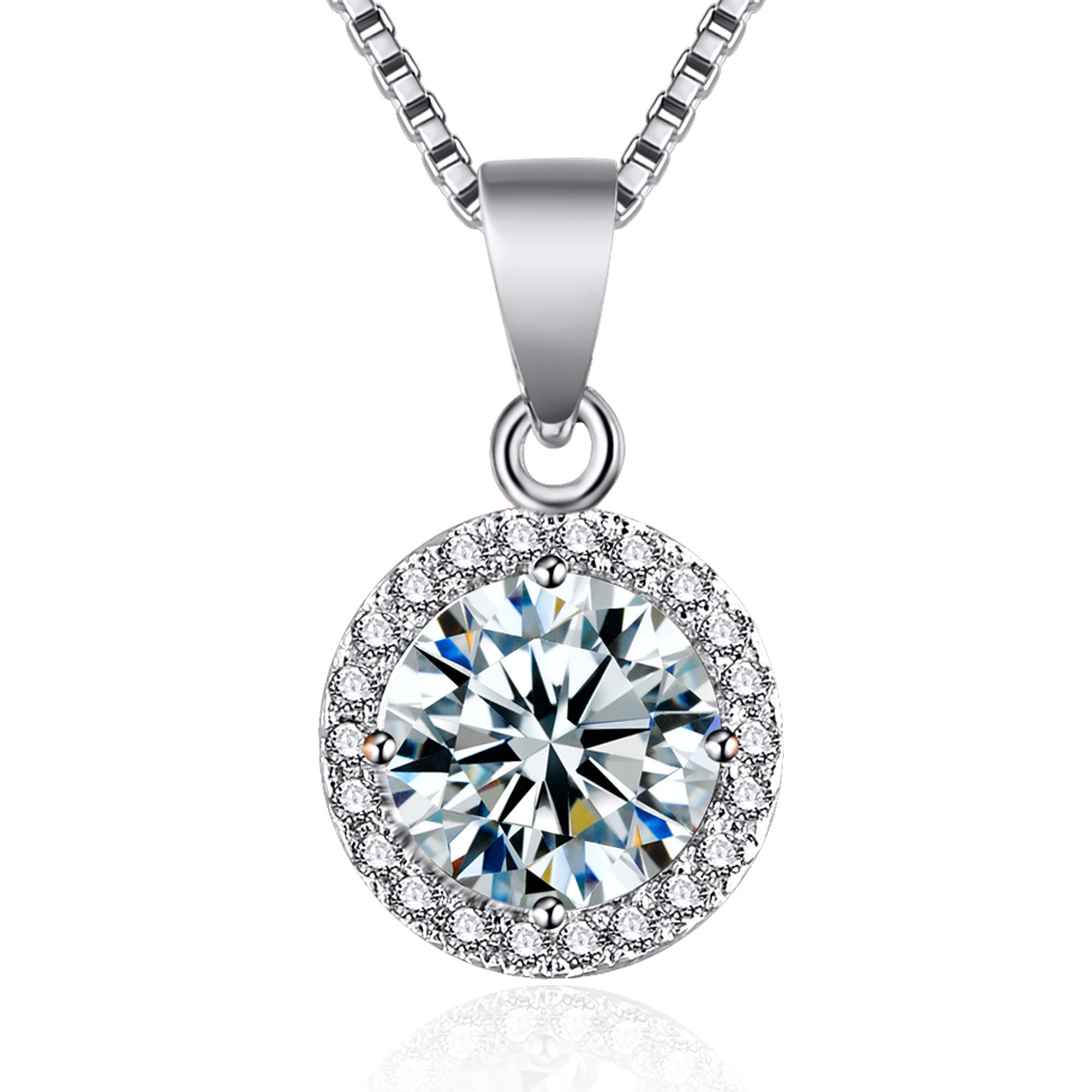 Halo CZ Jewelry Set - 18K Rose and White Gold Plated Round Cubic Zirconia Stud Earrings and Pendant Necklace Set