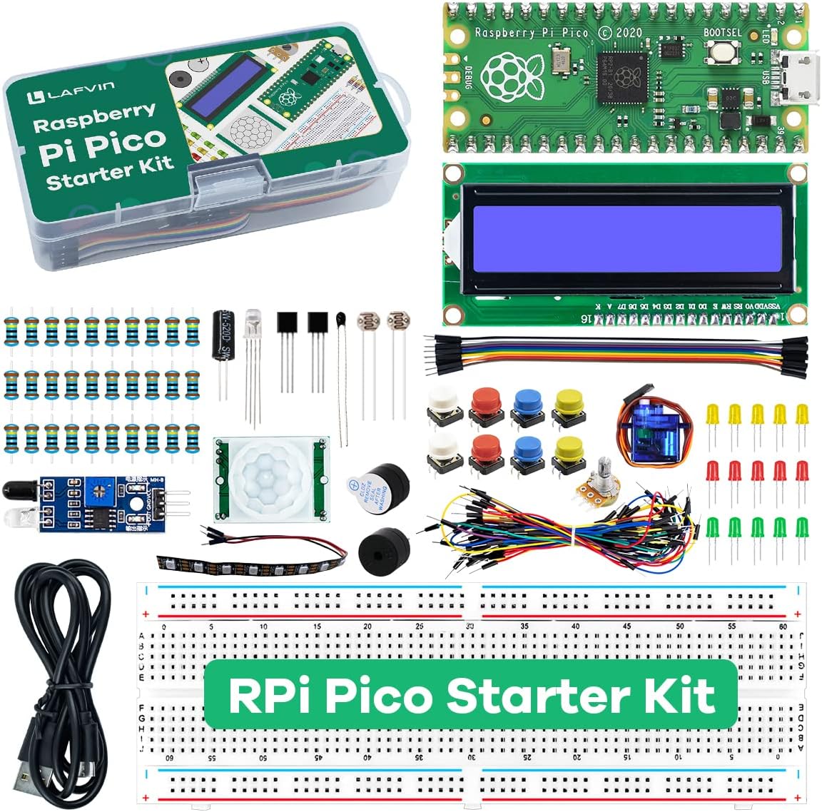 LAFVIN Basic Starter Kit for Raspberry Pi Pico,LCD1602,SG90 with Tutorail