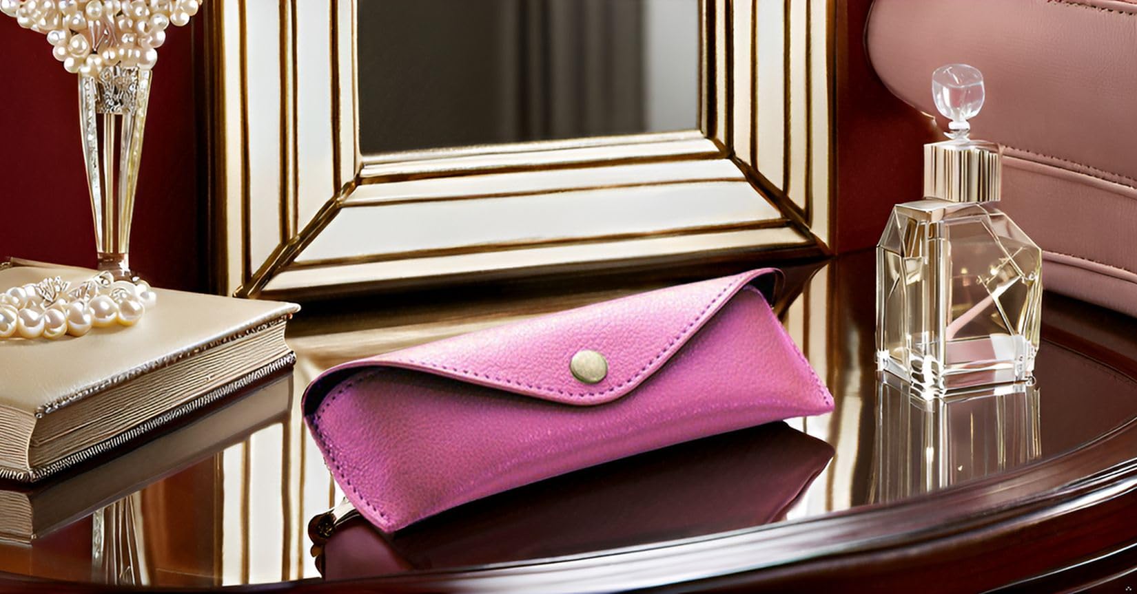Alassio Okulary - etui z prawdziwej skóry, małe, ok. 16 x 5,5 x 3 cm organizer kieszonkowy, 16 cm, różowe