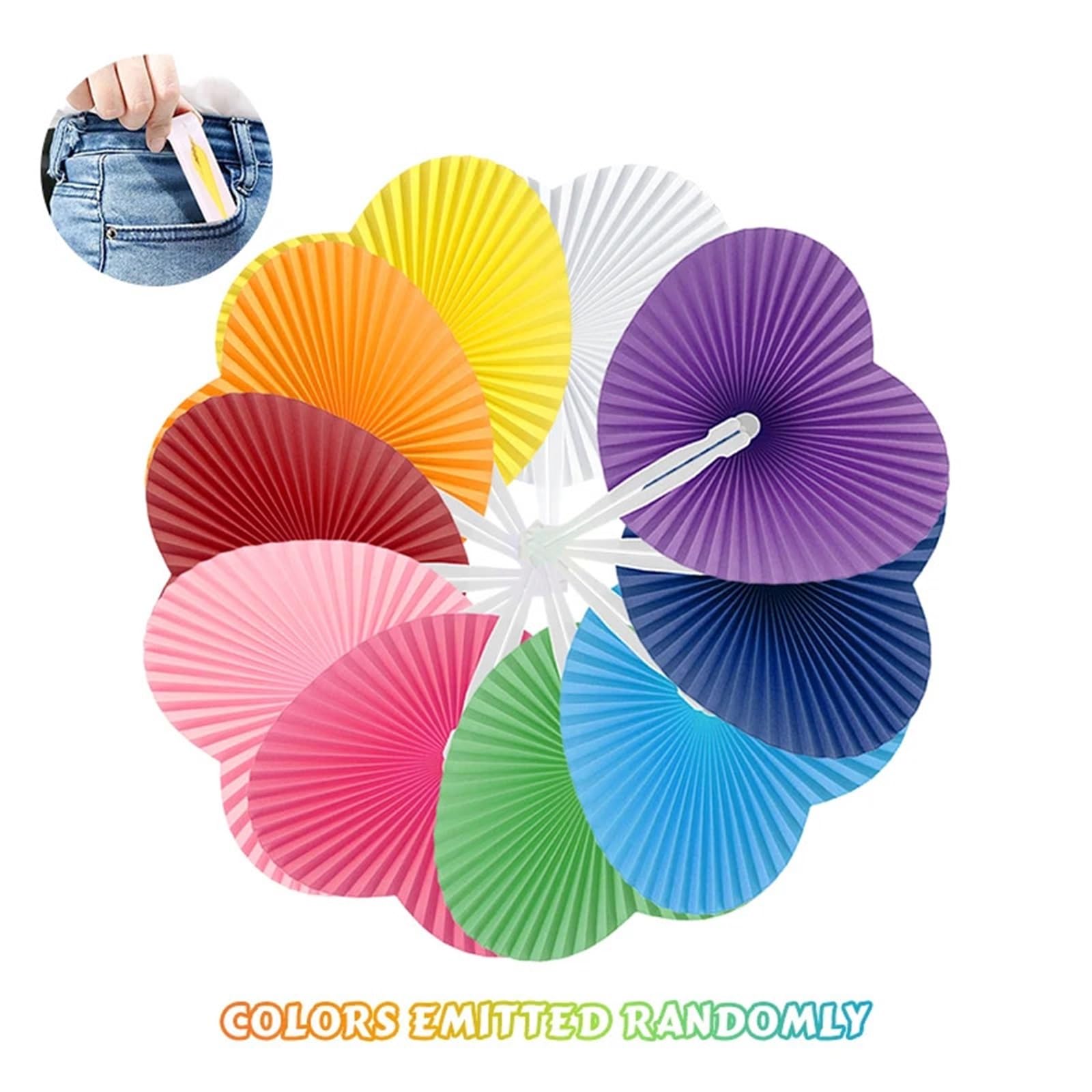 Handfächer, faltbar, herzförmig, blanko, Papierfächer für Hochzeiten und Partys, Hochzeitsgeschenk, Party, Zuhause, 60 Stück (zufällige Farbe)