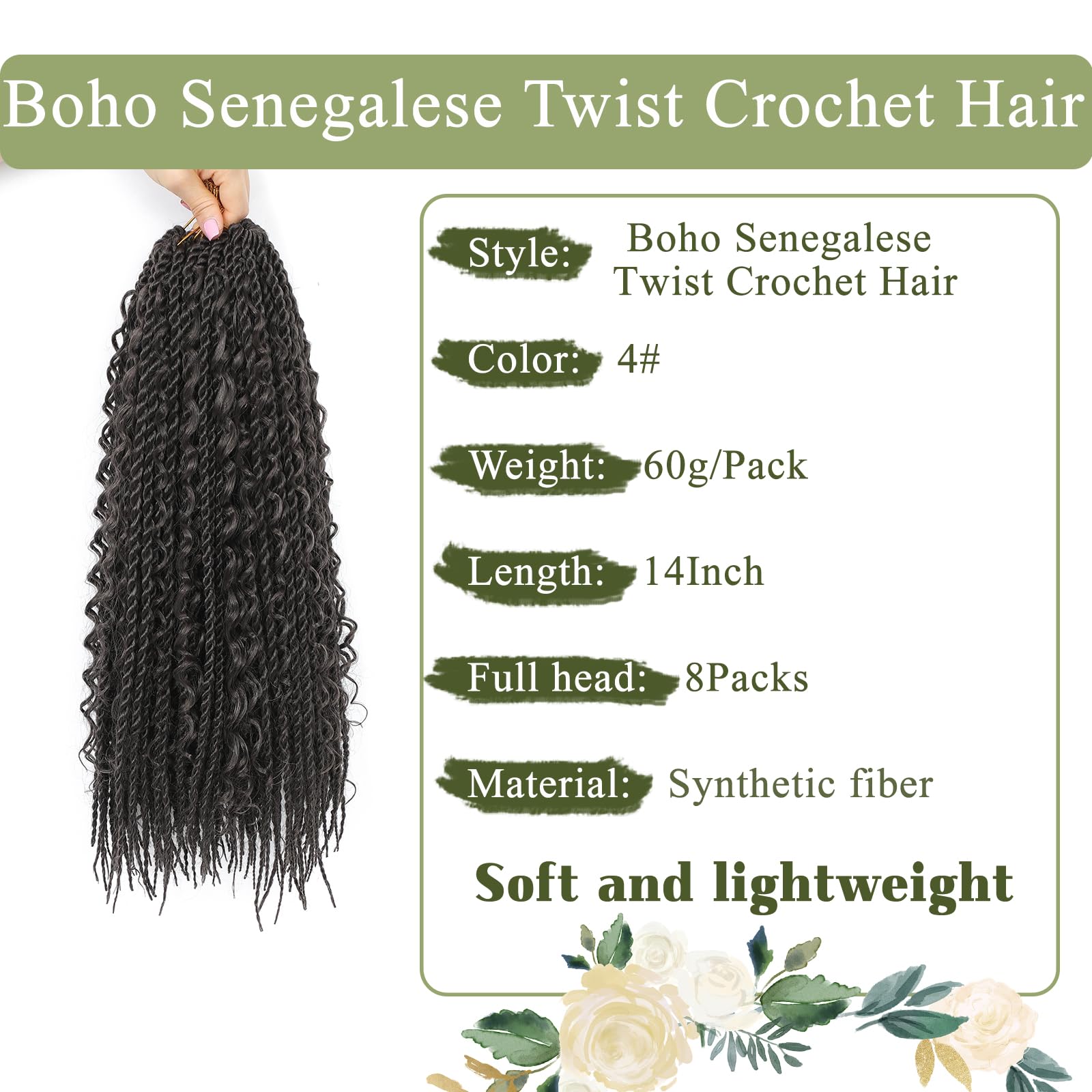 Boho Senegalese Twist Crochet Hair 8 Packs Pre Looped Goddess Island Passion Twist Crochet Braids Hair Extensions for Black Women (4# - Image 2
