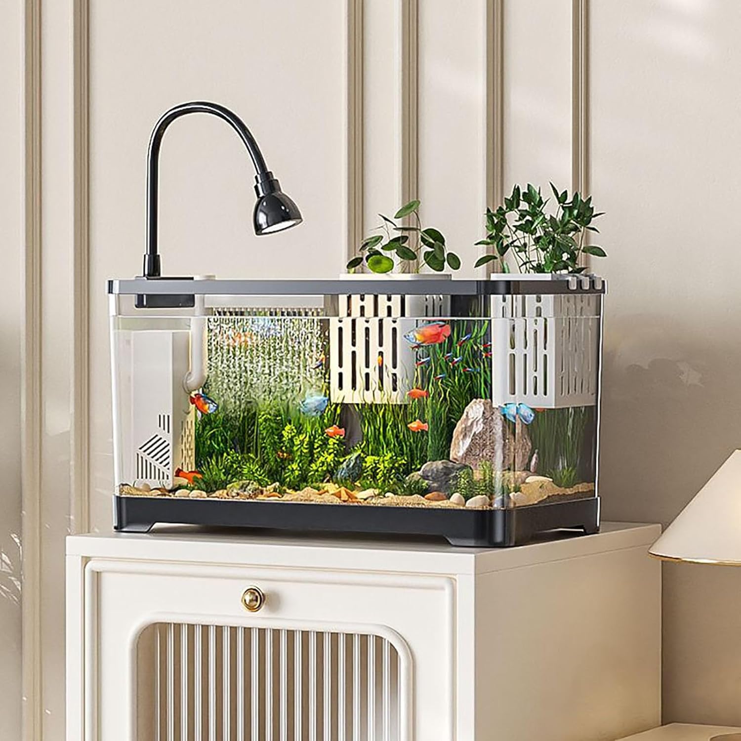 Fish Tank, Aquarium Kit Fish Tank,with Filter LED Light, Decorate Water Plants and Sand,Beginner-Friendly Betta Aquarium(Small)