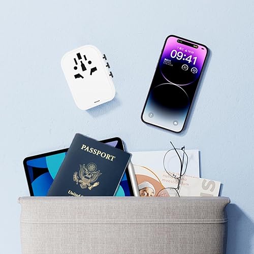 Miniatura 8 de Aigostar GaN - Adaptador de viaje universal 5 en 1, adaptador de enchufe internacional de carga rápida de 45 W con 2 puertos tipo C y 2 puertos