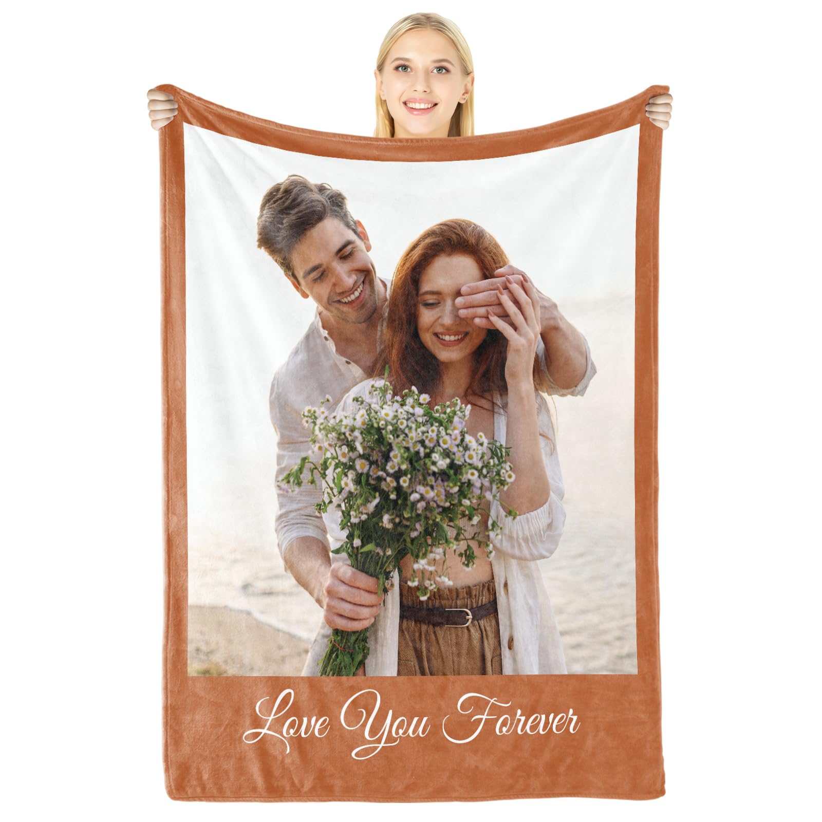 LUCKOR Personalised Couple Gifts, Customizable Blanket with Photo, Custom Valentine's Day Valentines Birthday Gifts for Girlfriend Boyfriend, for Him Her, Original Useful Woman Gifts