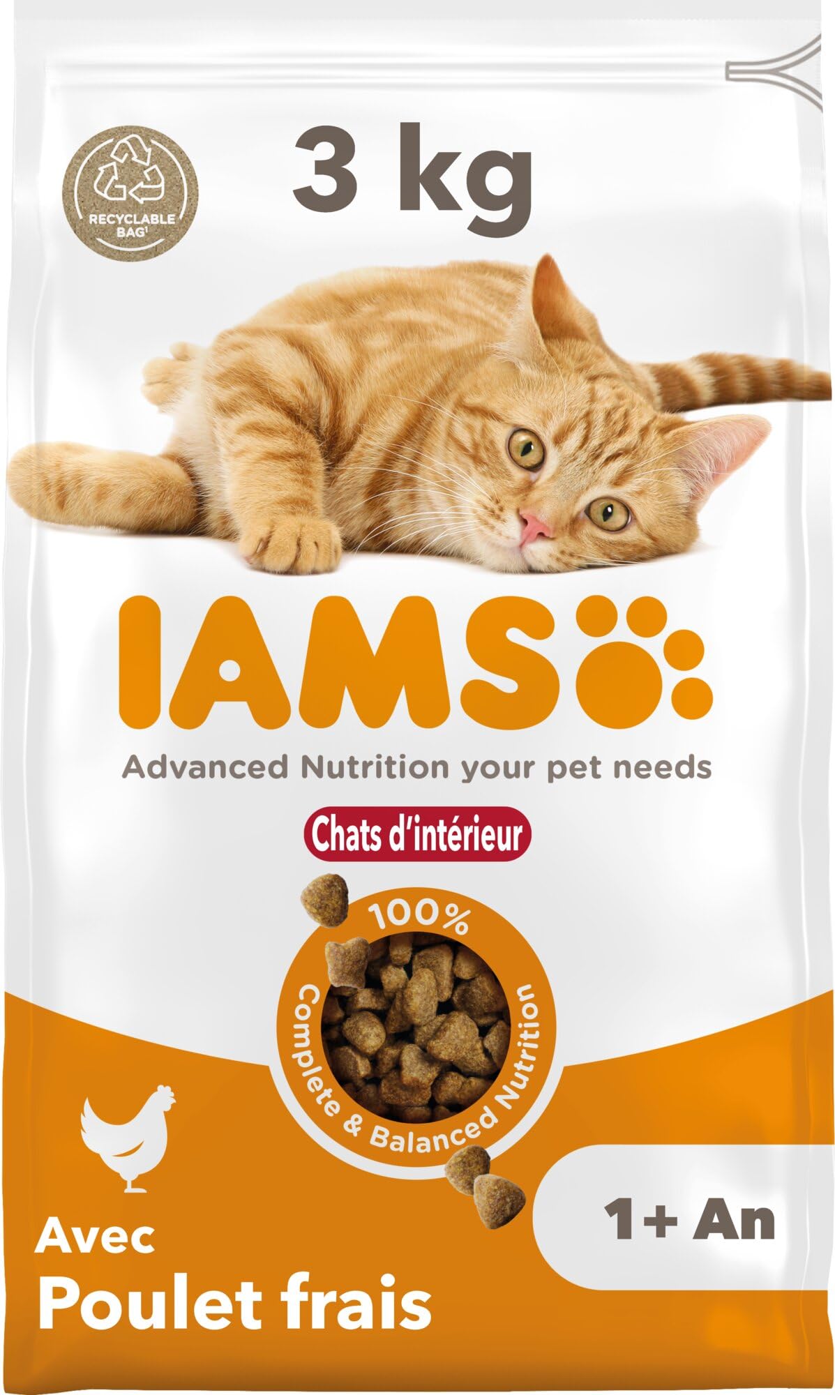 IAMS Advanced Nutrition Premium Dry Food for Indoor Cats – 100% Complete and Balanced – Tuna – Non-GMO Artificial Flavours – Resealable Bag 3 kg