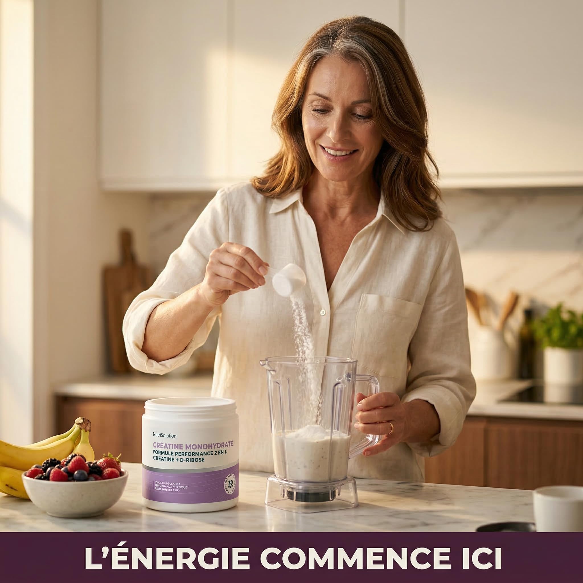NutriSolution Créatine + D-Ribose pour Femmes 50+ | Préserve la Masse Musculaire, Soutient l'Énergie Quotidienne | 3000mg Créatine, 1750mg D-Ribose Par Portion