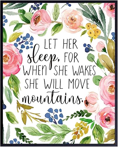 She Will Move Mountains - Let Her Sleep For When She Wakes Wall Art - Christian Wall Art for Women, Girls Room Decor - Religious Gifts Decor - Bible