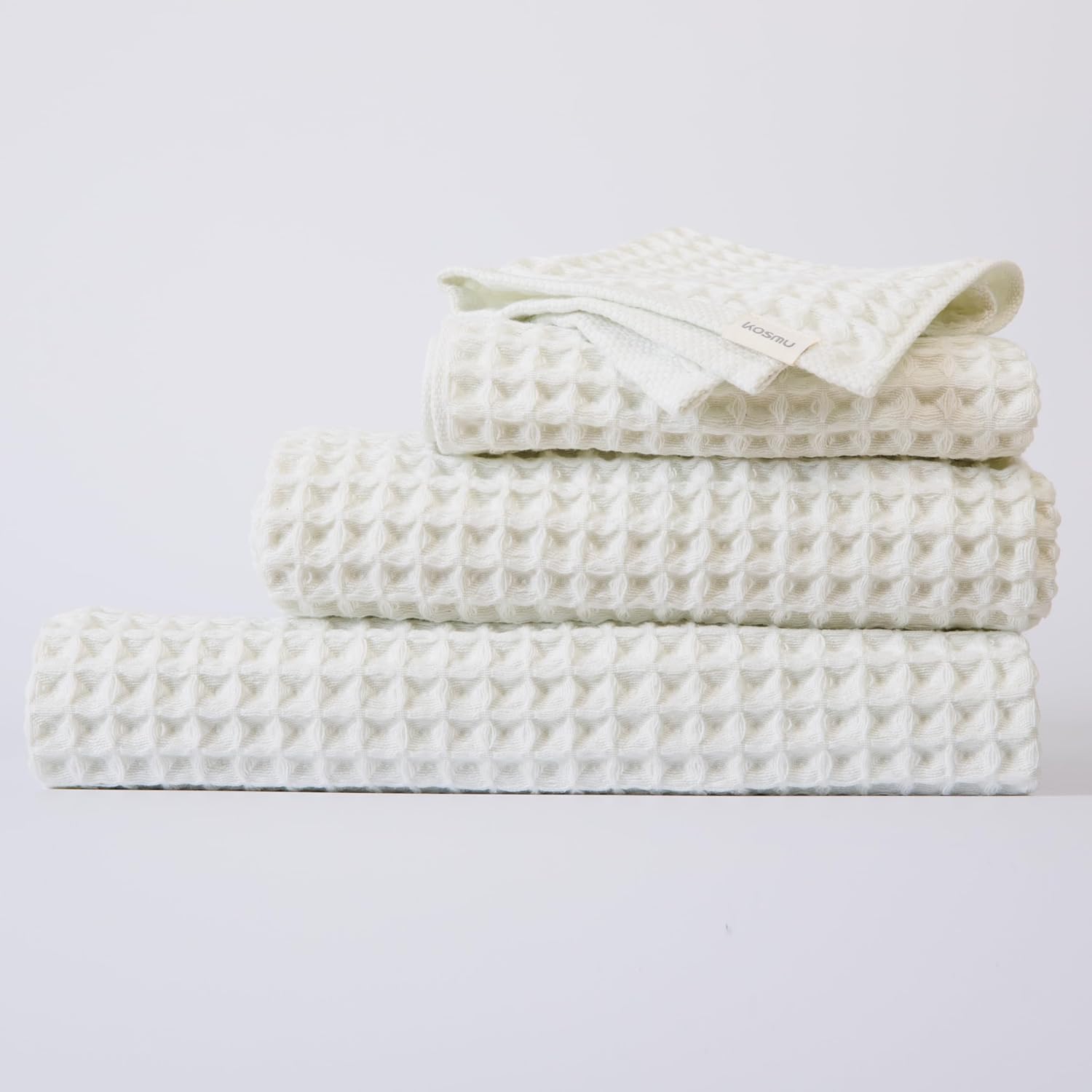 Luxury Organic Japanese Cotton Waffle Bath Towel | Thick, Absorbent, Quick Dry Bathroom Towels for Shower, Sauna, Onsen| Hotel & Spa Quality, Gift-Ready (Shell White, Complete Set (4-Piece)) - Thumbnail 2
