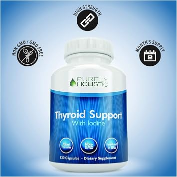 Thyroid Support | Iodine Supplement with Zinc, Selenium, L-Tyrosine & Vitamin B12 | Supports Energy Production & Cellular Health | Thyroid Support for Women & Men | Non-GMO | 120 Ct (2-Month Supply)