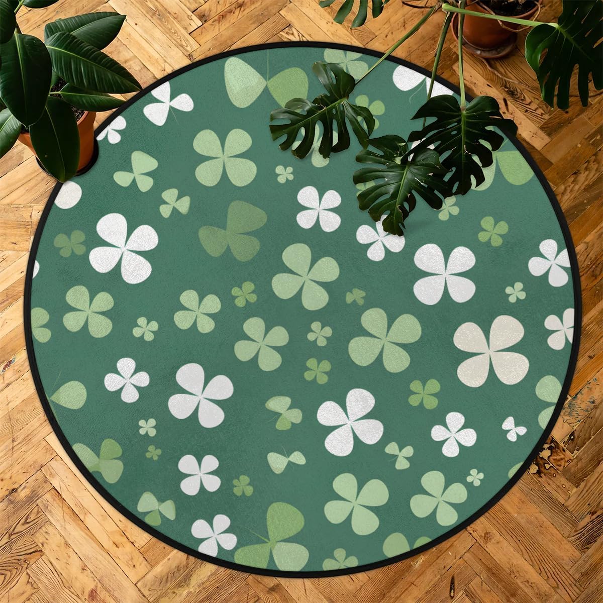 Rug Area, White Four Leaf Clovers Rug Accent Anti-Slip Distressed Protector Gaming Computer Chair Mat Throw Rugs Floor Carpet for Living Room Bedrooms Laundry Decor Gaming Diameter 33.88in