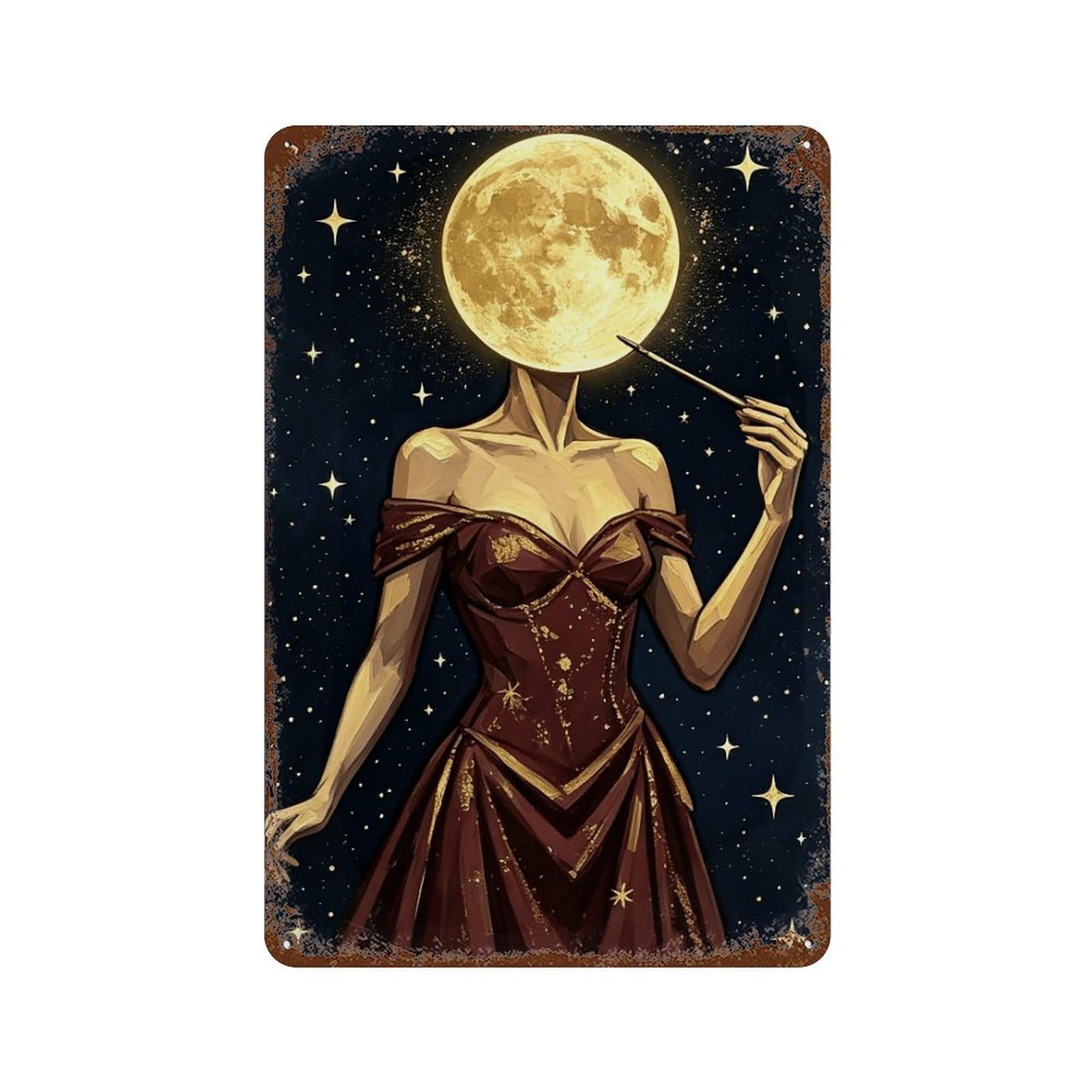 WUJHGRSG Surreal Golden Moon Lady (2) Wall Art Retro Iron Vintage Metal Tin Sign Poster Modern Decor for Home Cofffee Club Bar Shop Style 30x20cm