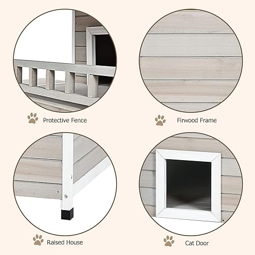 Miniatura 5 de PETSITE Casa para gatos al aire libre de 2 pisos, resistente a la intemperie, refugio de madera para gatos múltiples