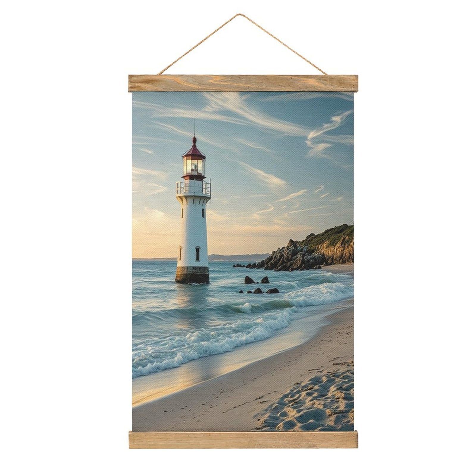 VstaDank Beach Lighthouse Poster with Wooden Frame Hanger Art Painting Wall Decor Poster Wall Hanging Wooden Frame 13x20 Wood Poster Hanger for Photo Picture Art Canvas Print Artwork