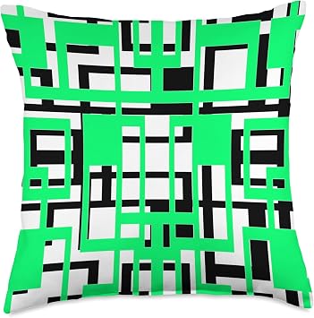 Geometric Shapes Pattern Aqua-Green Black White Background Throw Pillow