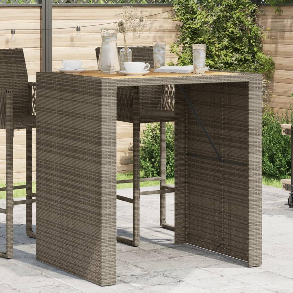 SXZenSpace 105x80x110 cm Grey PE Rattan Bistro Table, Acacia Wood Top, Steel Frame, Patio Balcony Outdoor Dining