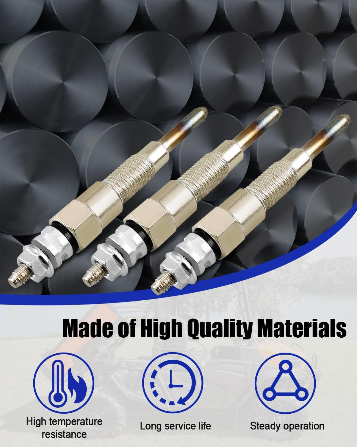 3 PCS 16851-65510 16851-65512 Glow Plug | Fit for Kubota D722 D902 D905 D1005 D1105 V1505 V1305 Tractor, B1700D B1700E ZD326 ZD331 Mower, BX1800D BX1830D Excavator