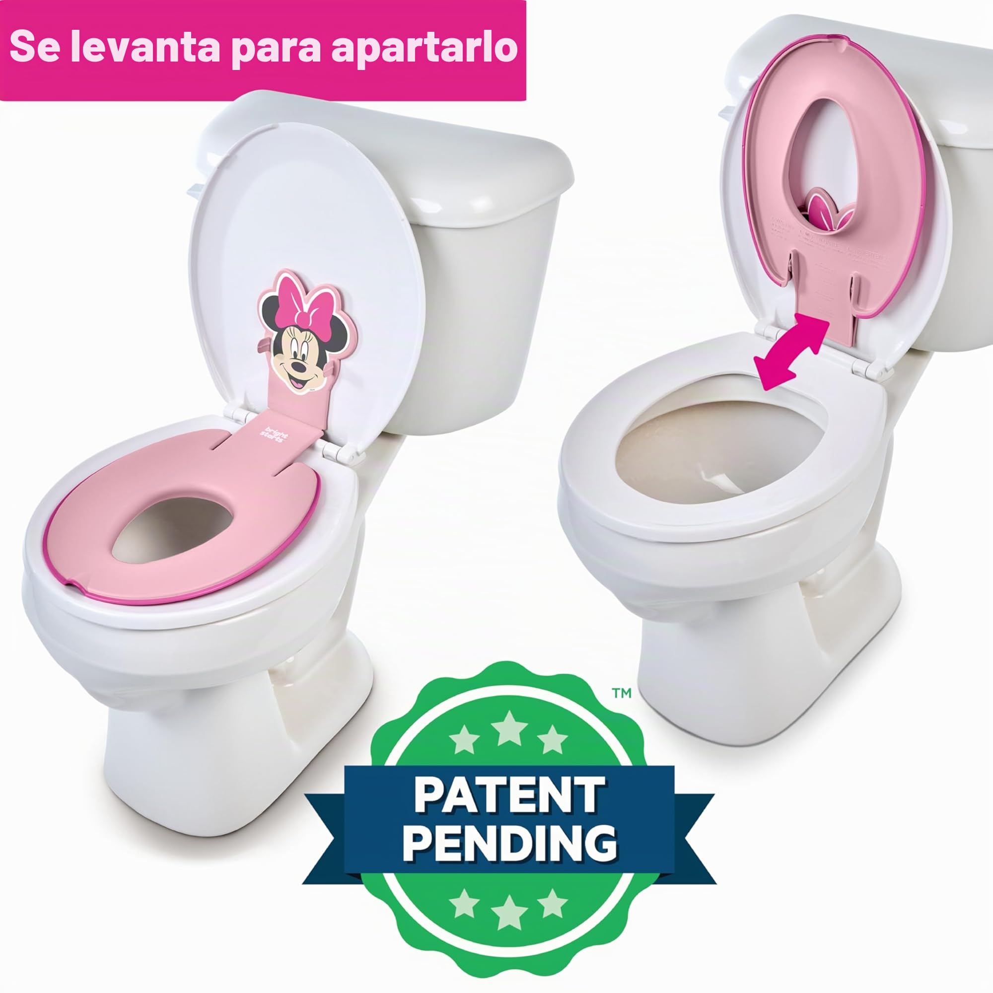 Bright Starts, Disney Baby Minnie Mouse Adaptador WC Niños, Reductor WC Niños con Asas Antideslizantes, Fácil de Montar, Para Niños Desde 18 Meses, Rosa