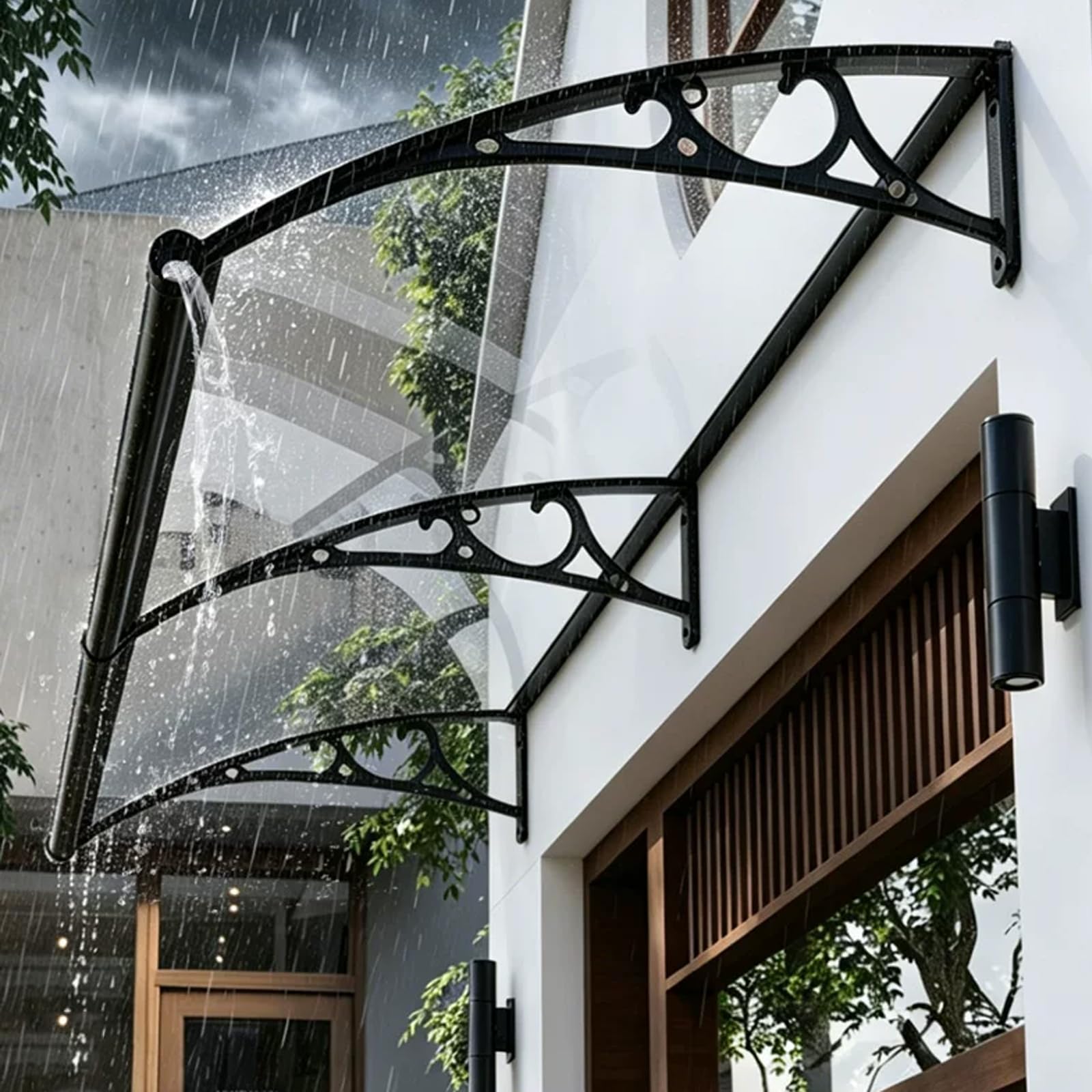Marquesina para Puertas y Ventanas Exterior Impermeable de Policarbonato (80x120cm)