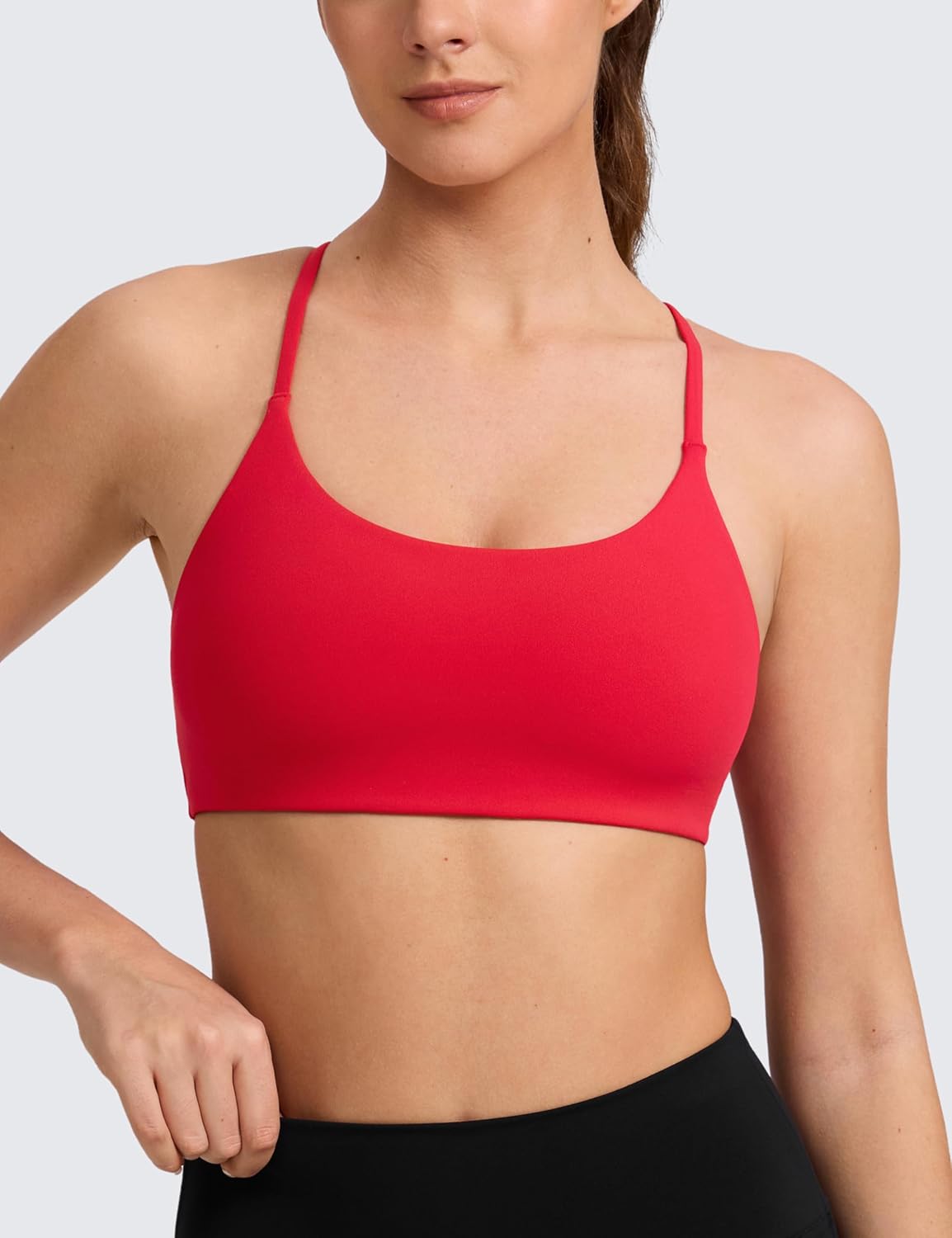 CRZ YOGA Butterlift Double Lined V Back Sports Bras for Women - Scoop Neck Spaghetti Strap Wireless Yoga Top Non Padded - Image 2