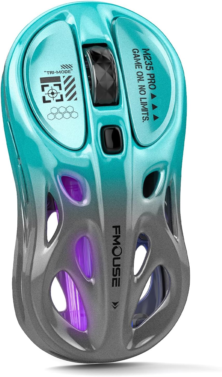 M235 Wireless Gaming Mouse, 65g Ultra-Lightweight, Hollowed-Out Sports Car Design, 4800 DPI, Tri-Mode (2.4G/BT/Wired), 8 Programmable Buttons, RGB Lighting, 1000Hz Polling Rate (Seafoam Gray)