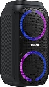 Hisense HP160 Party Rocket – Altavoz Portatil, Modo Karaoke, 160W, 5 Efectos de Luz, Batería de hasta 12 Horas de Duración, Modo Dual (2 Altavoces), Plug and Play, Bluetooth, AUX, USB, IPX4