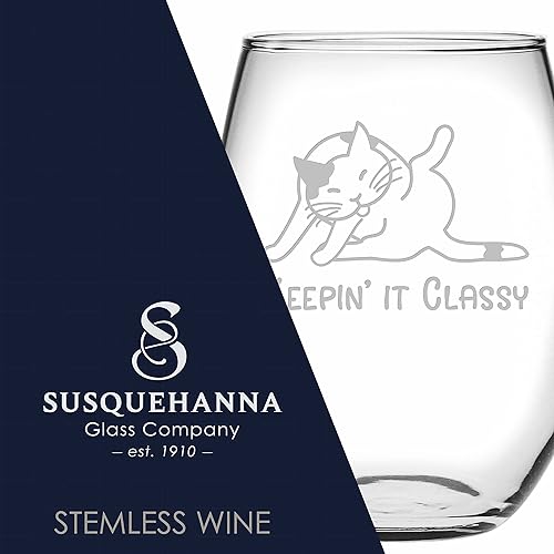 Miniatura 3 de Happy Hour Glassware by Susquehanna Glass Company - Keepin It Classy - Gato 21 onzas copa de vino sin tallo satén juego de 4