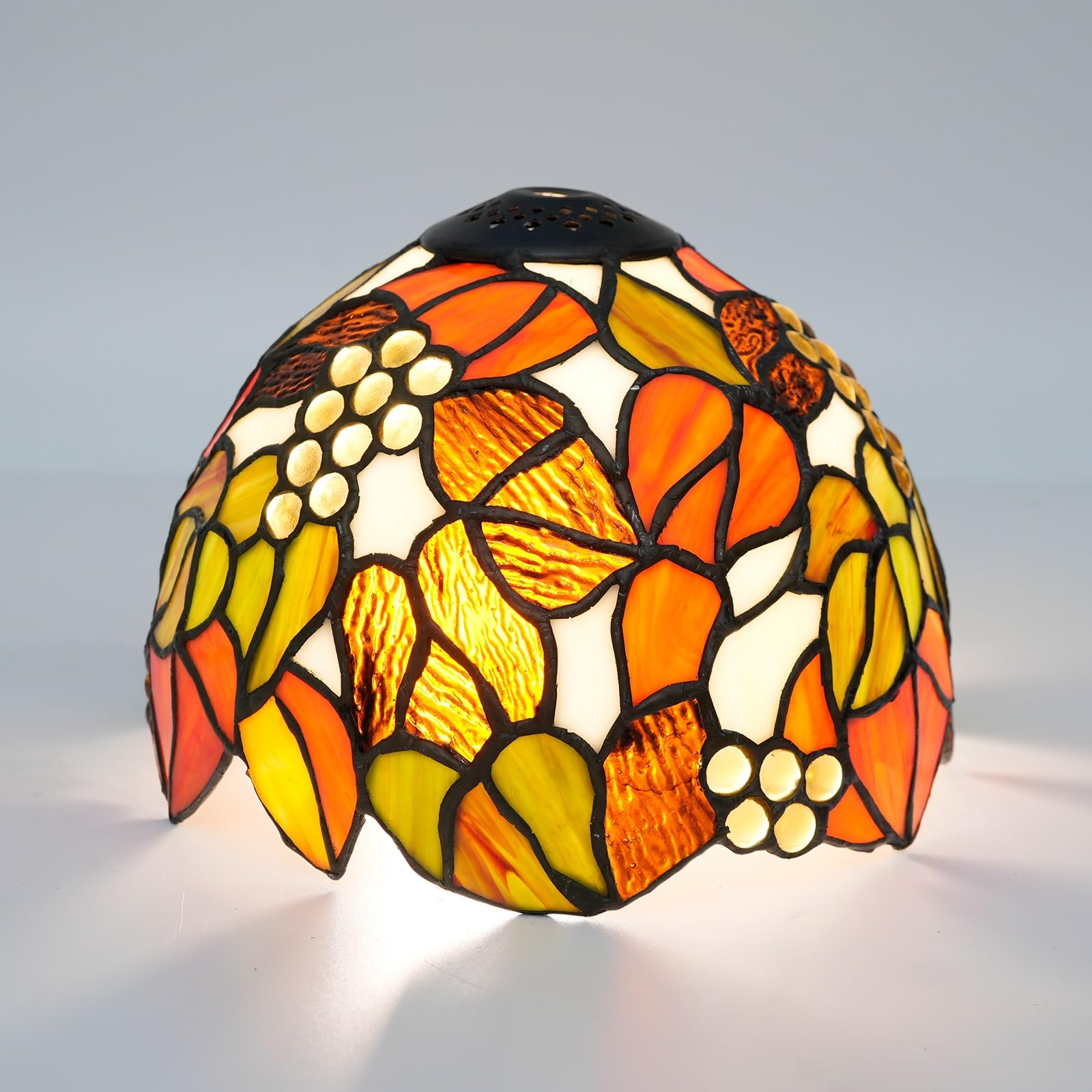 HJRegaFimu Shade Replacement 8" Maple Leaf Grapes Stained Glass Lamp Pastoral Art Decor Small Opening Lampshades For Table Chandelier Light Wall Floor Lamps