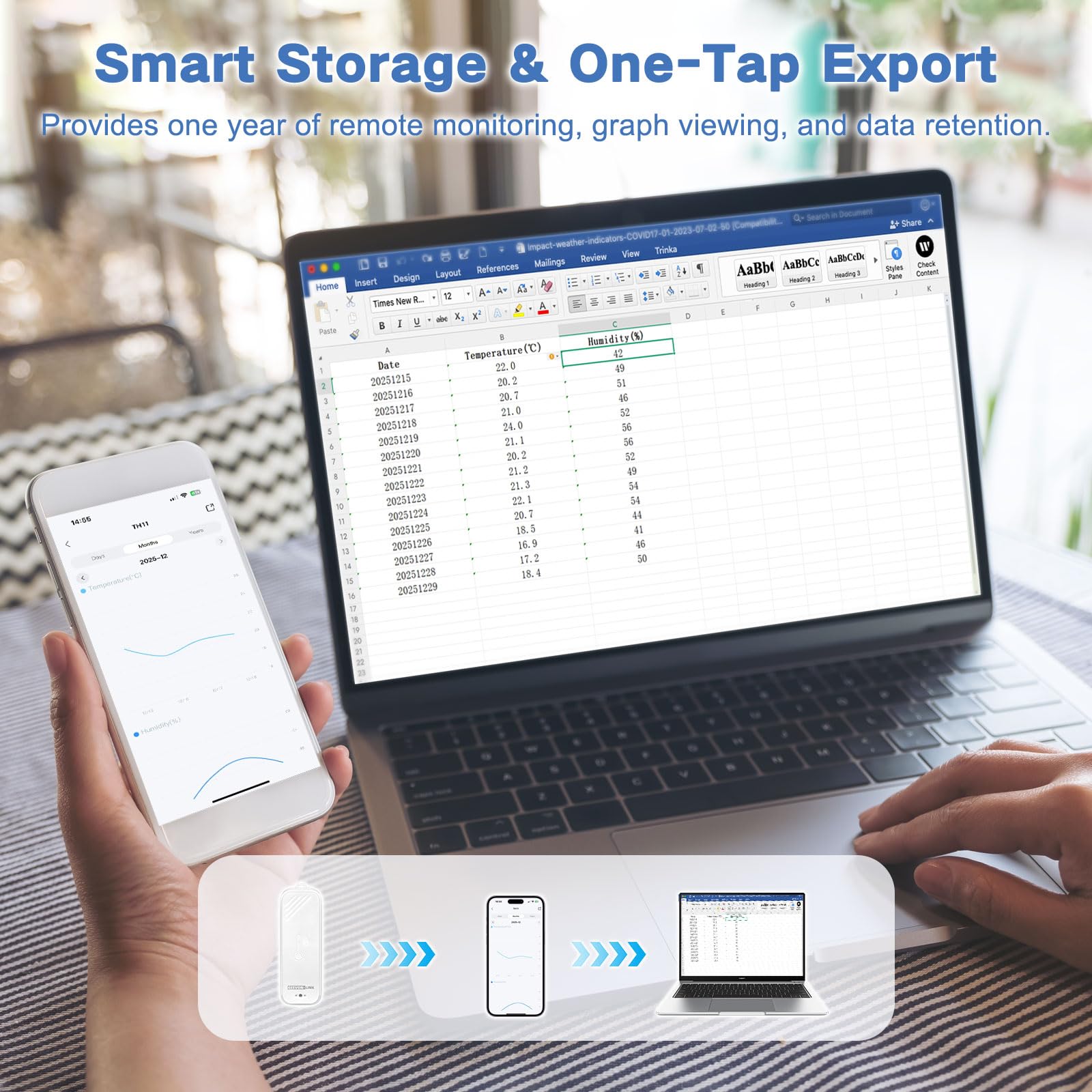 Termometro e igrometro WiFi, sensore di temperatura intelligente di umidità con notifica app, esportazione di archiviazione dati gratuita, monitor remoto wireless per serre, incubatrice e
