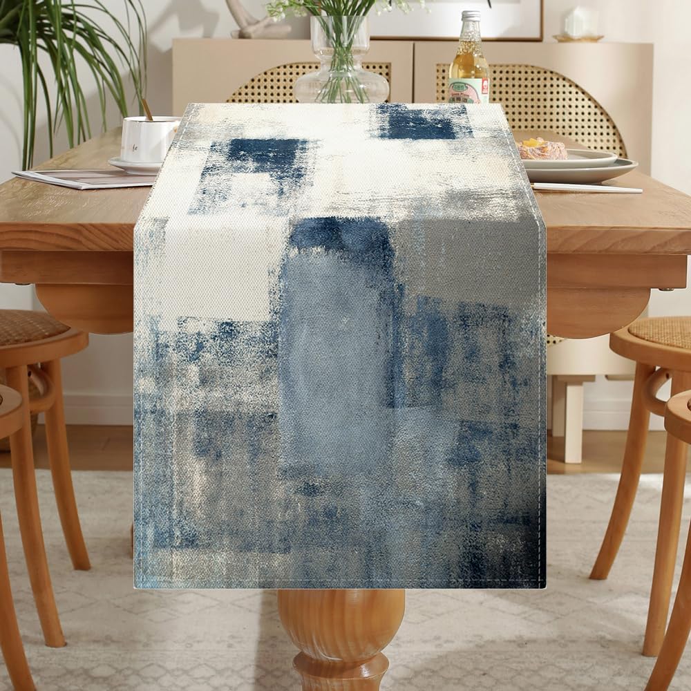 LOZULO Blue Table Runner 40cm Wide 140cm Long Vintage Rustic Table Runners Decoration for Round Table Coffee Table Runner Wedding Party Valentine Table Cover — image 1