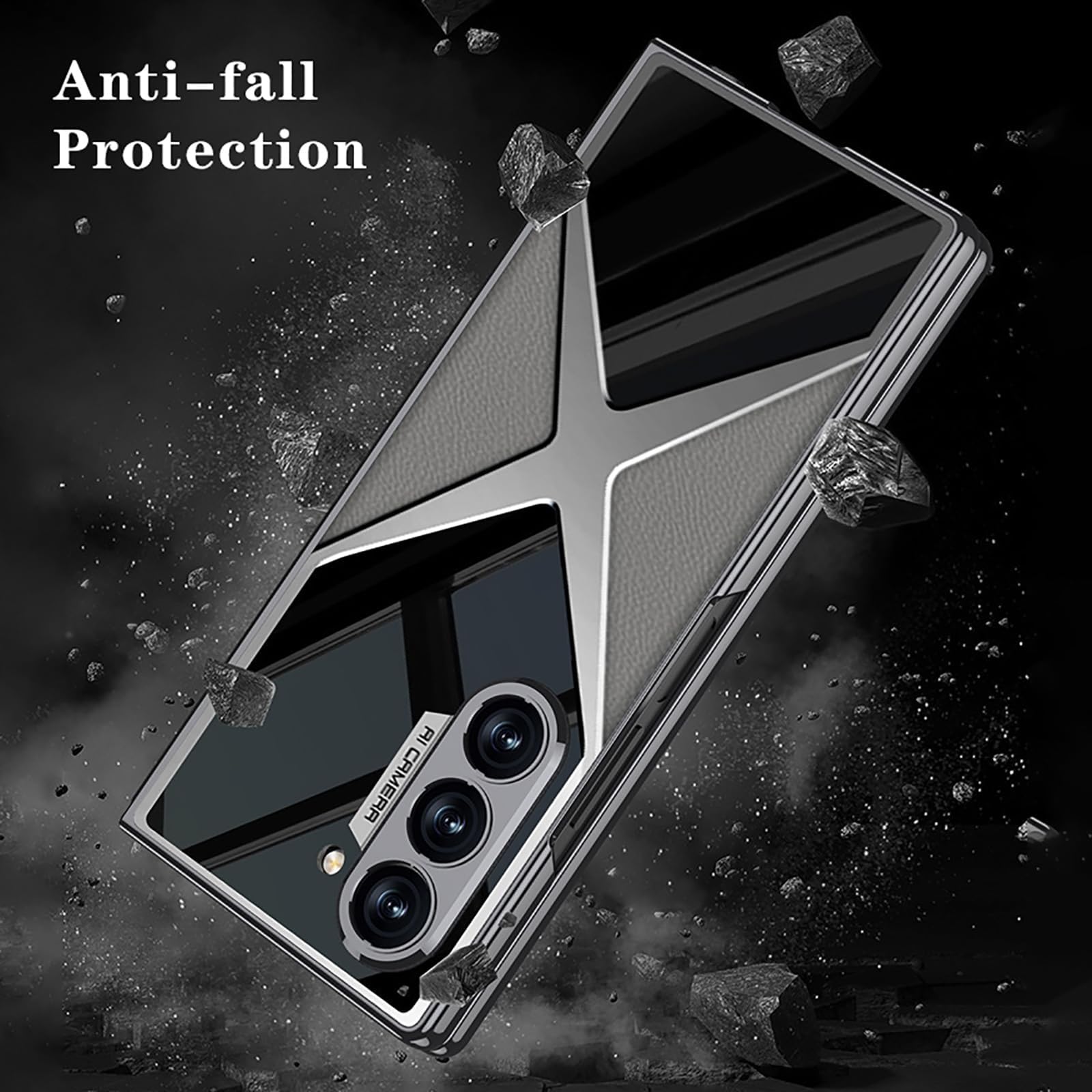 Custodia Per Samsung Galaxy Z Fold 6, Pelle Placcata Custodia, Vetro Temperato Custodie Protettive, Protezione Schermo E Lente(Beige)