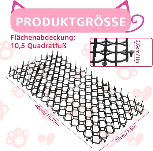 Oungy Lot de 20 grilles d'épines contre les chats - 40 x 20 cm - Répulsif pour chat - Avec pointes - Noir - Tapis anti-martres - Pour jardin - Vainqueur du test - Grille pour l'extérieur - Protection - 2