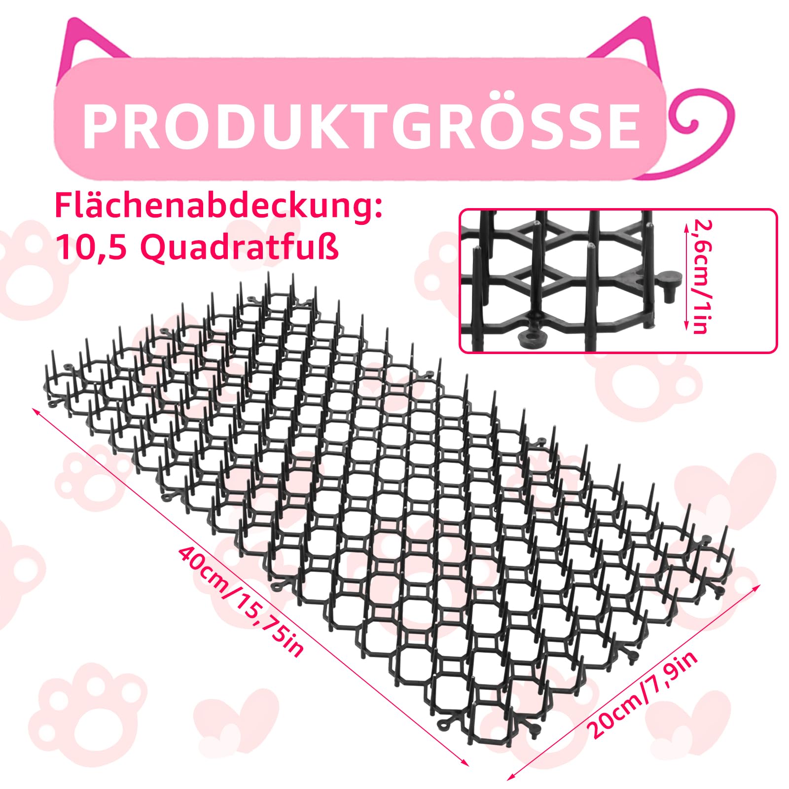 20 griglie per spine contro i gatti, 40 x 20 cm, per gatti da giardino, con spikes Mat nero, anti gatti, per giardino, vincitore del test, per esterni, protezione delle piante