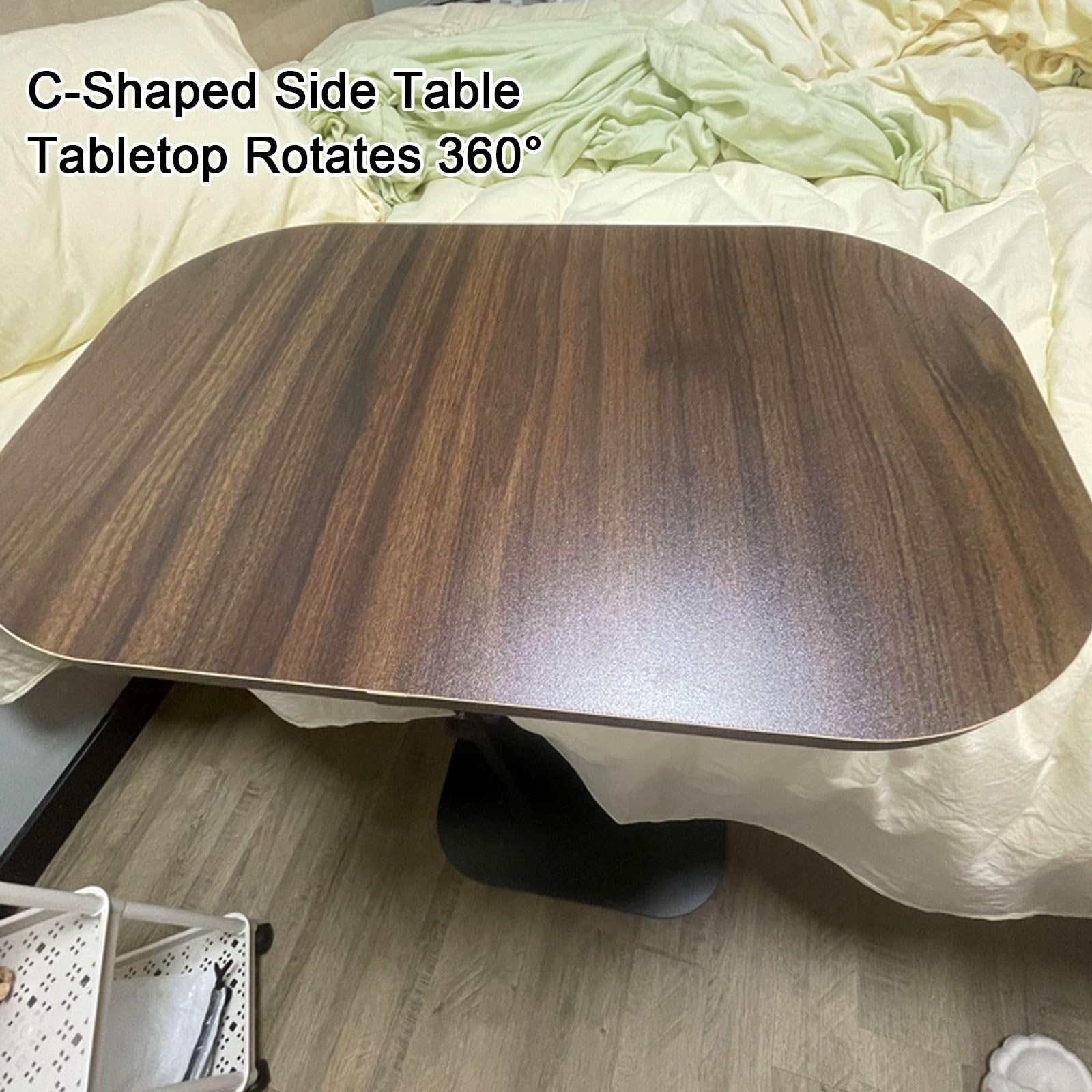 Mesa Auxiliar Regulable en Altura Mesita de Noche de Tablero Artificial, Mesita de Noche de Dormitorio, Tablero Engrosado Giratorio 360°, para el Hogar, Hospital(Brown)