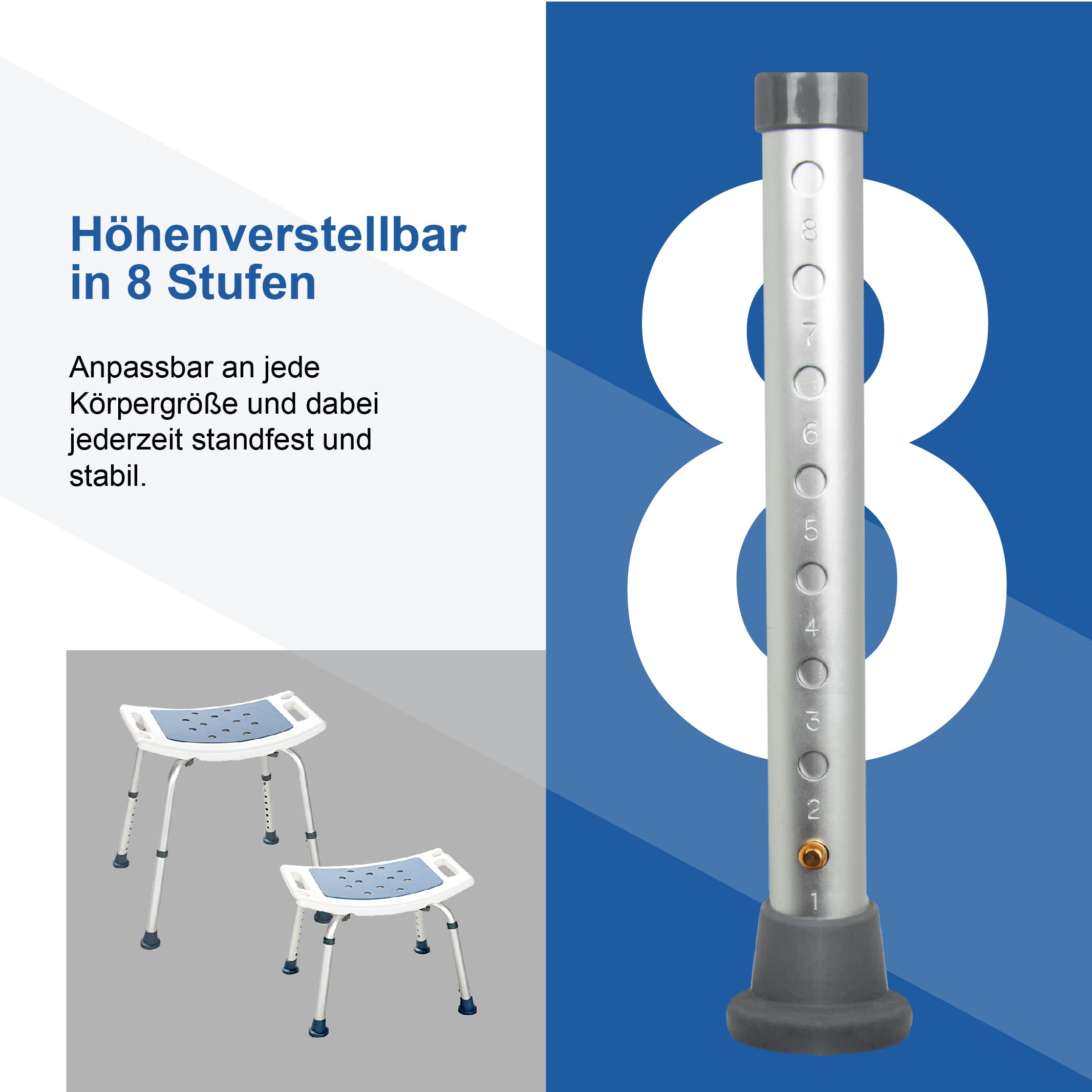 Akriva Komfort-Duschsitz - Höhenverstellbarer Badhocker - Rutschfester Duschsitz - Duschhocker mit Duschbrausenhalter
