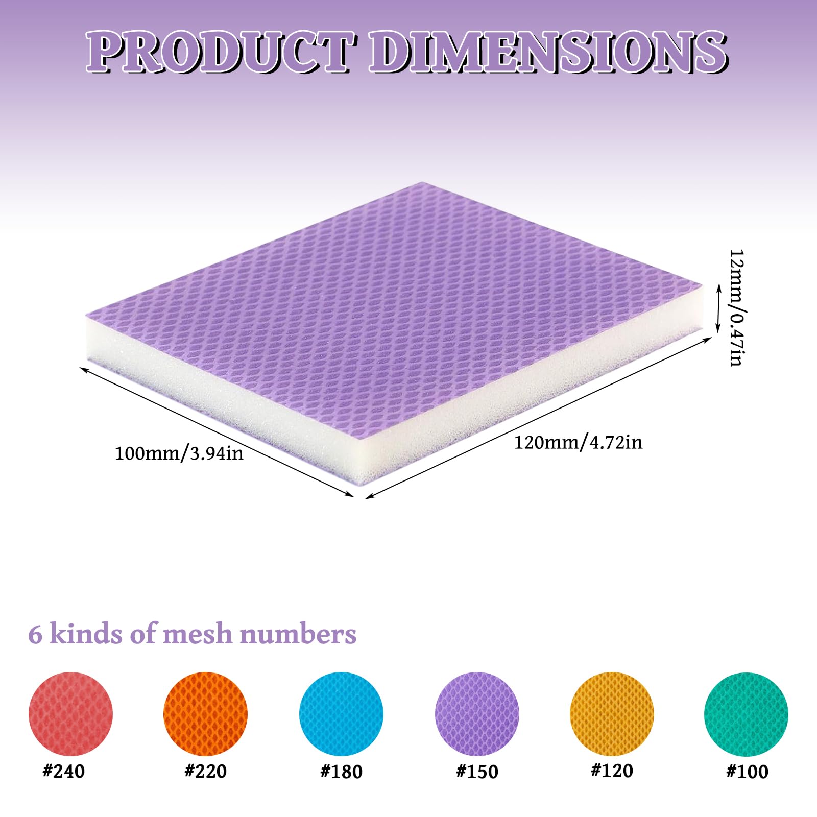 Lot de 6 éponges abrasives douces - Grain fin - 100/120/150/180/220/240 - Blocs de ponçage manuel en mousse PU - Pour bois, cloison sèche, métal