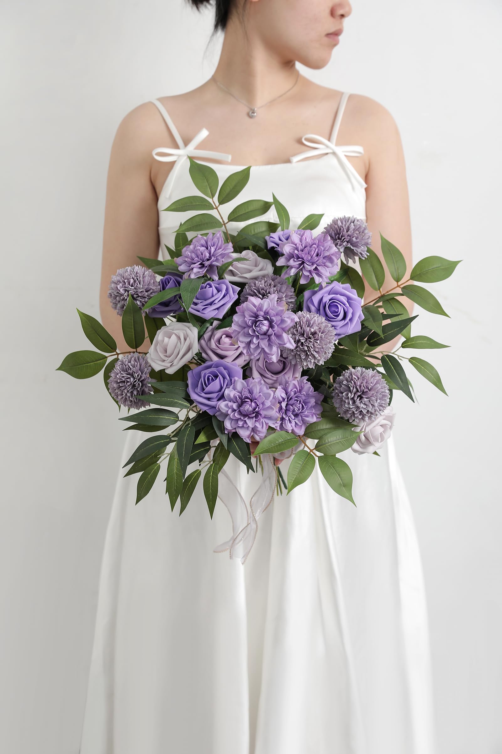 rongflower Set di fiori artificiali con foglie di fiori e foglie con steli, per bouquet da sposa fai da te, centrotavola, baby shower, feste, decorazioni per la casa (viola lavanda)